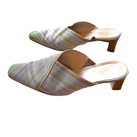 Gabor Shoes - Gabor VTG Multicolour Pastel Woven Open Backed Low Block Heel Mules Shoes